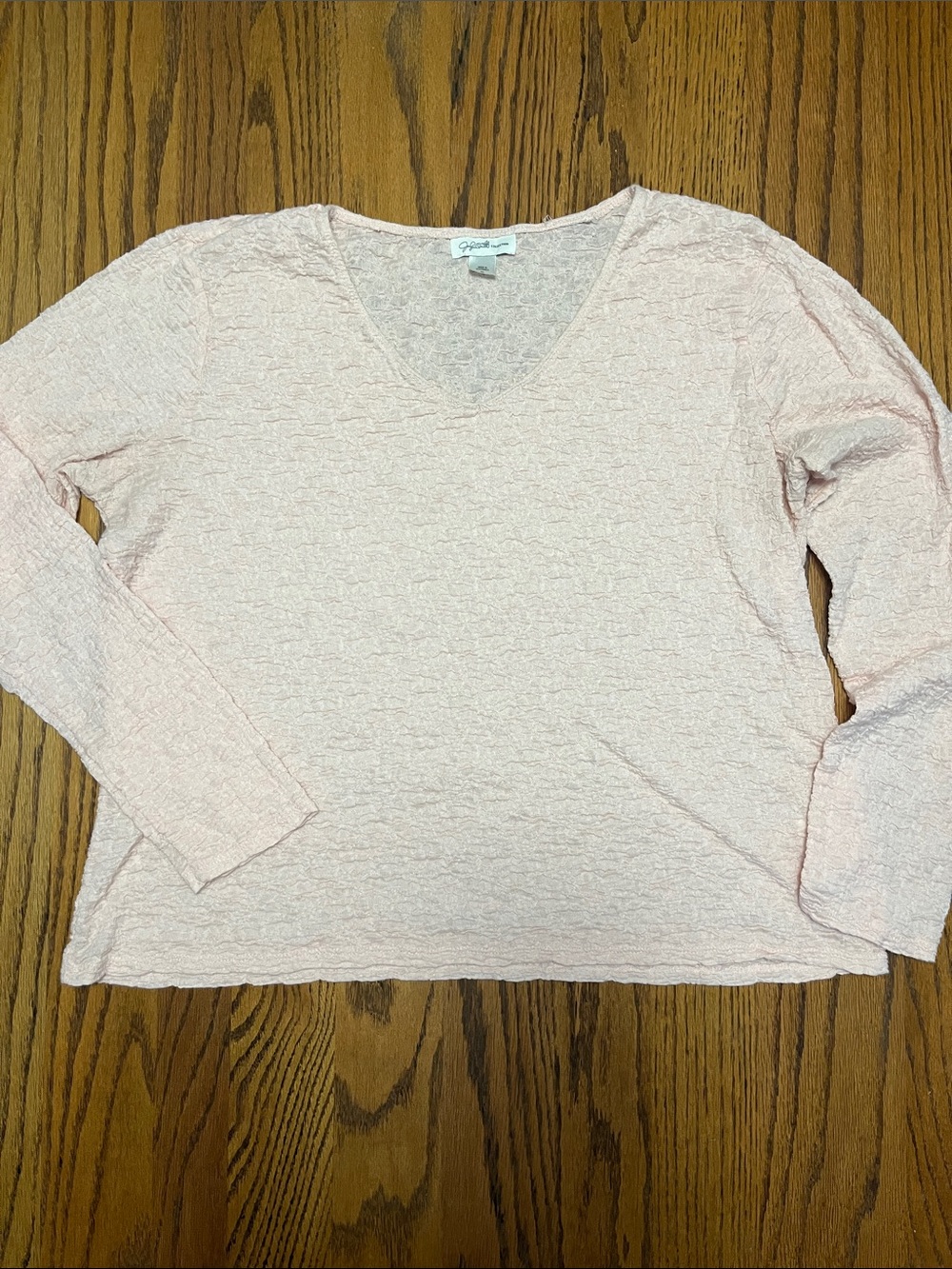 Jaclyn Smith Pale Blush V-Neck Long Sleeve Textured Top